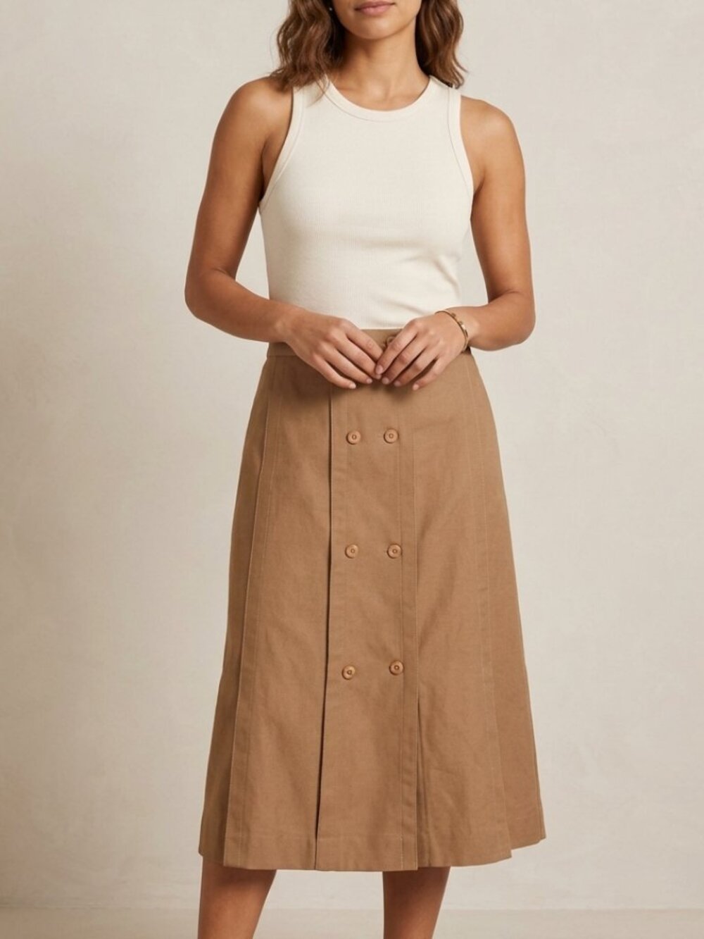 Vintage 100% Virgin Wool Brown Pleated Skirt